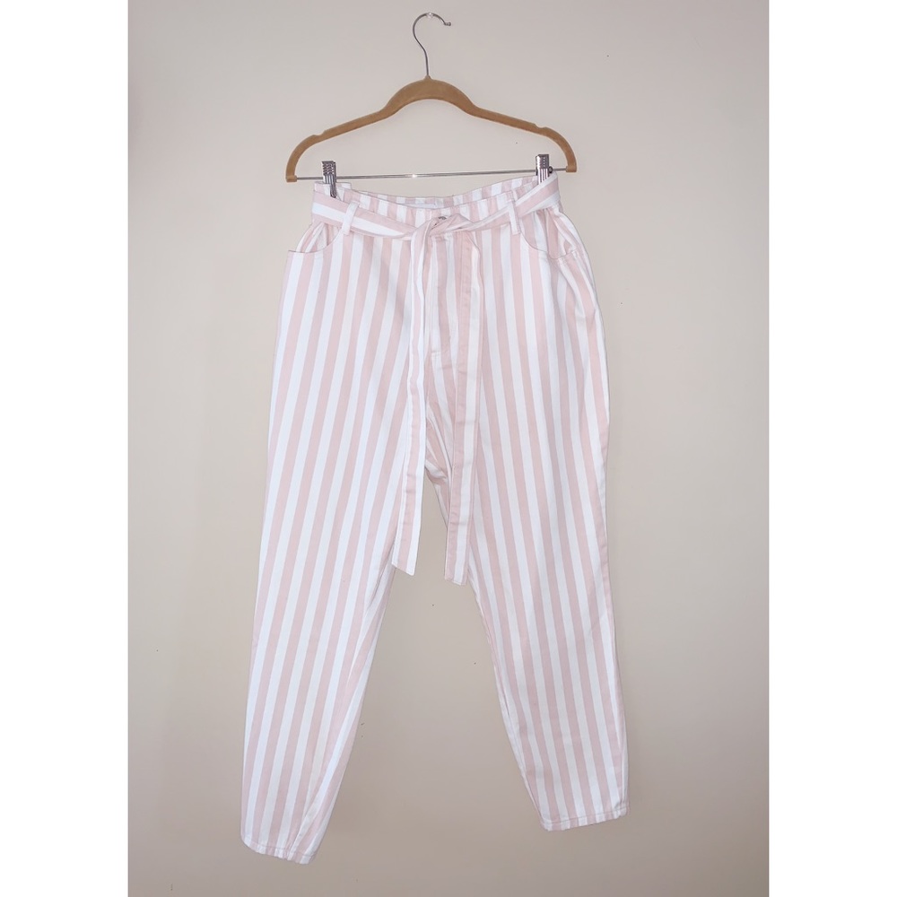 High waisted white and pink pinstripe pants